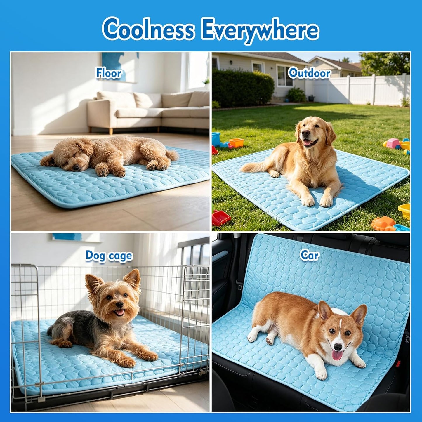Portable Dog Cooling Mat, Q-Max 0.4 Non Slip Washable Pet Bed Pad | Fortable Washable Cooling Mat for Dogs, Fits Small Medium Large Dogs Cats Indoor Outdoor Use Heat Relief Pet Cool Bed