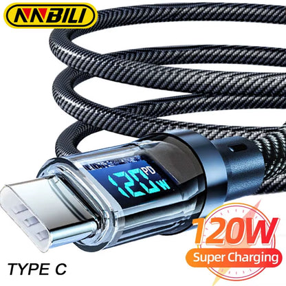100W USB C 120W USB a Charging Cables with LED Display Screen, USB C=C-C，USB A=A-C, Not for Xiaomi Iphone Samsung
