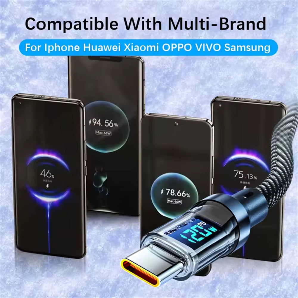 100W USB C 120W USB a Charging Cables with LED Display Screen, USB C=C-C，USB A=A-C, Not for Xiaomi Iphone Samsung