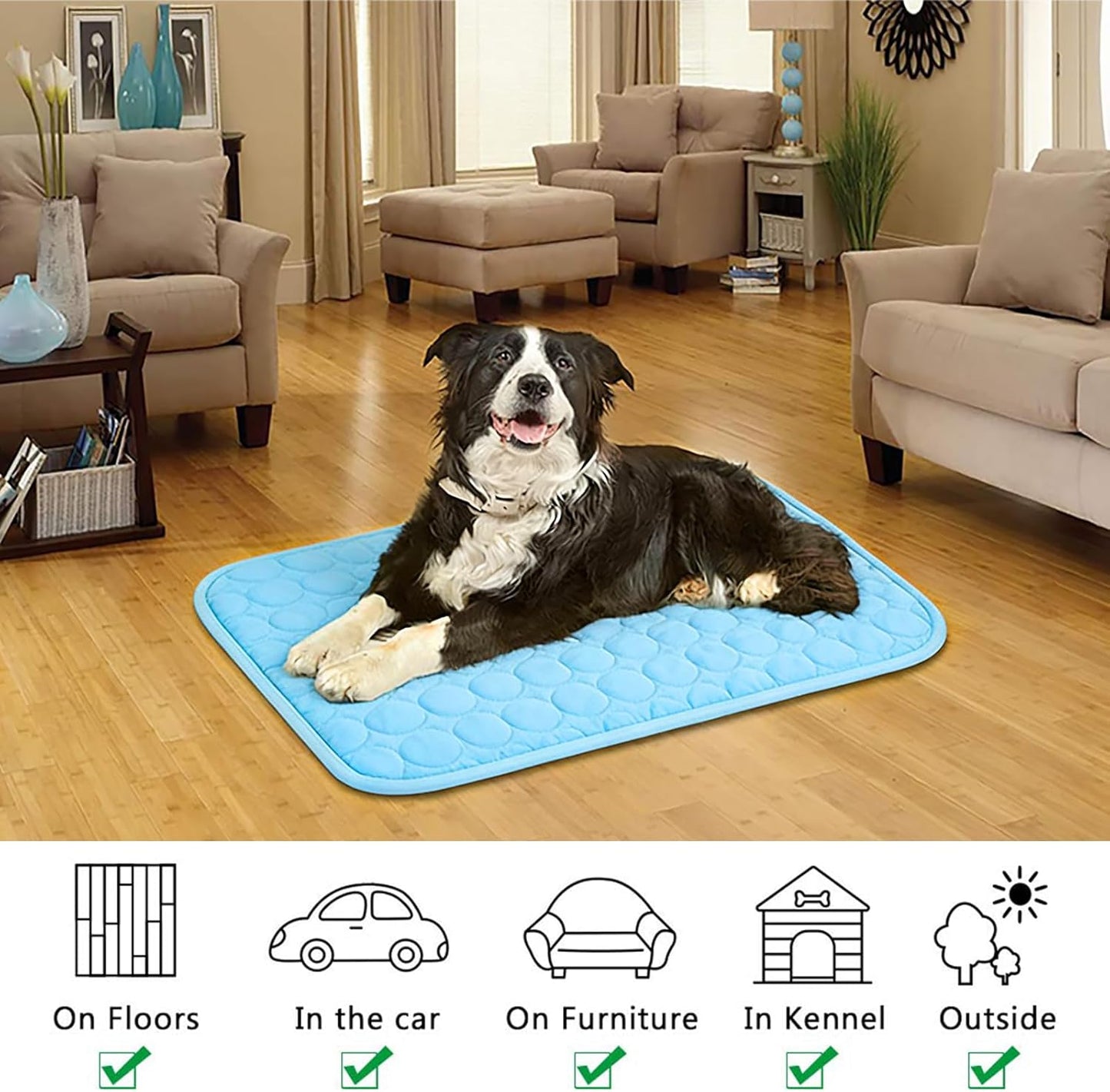 Portable Dog Cooling Mat, Q-Max 0.4 Non Slip Washable Pet Bed Pad | Fortable Washable Cooling Mat for Dogs, Fits Small Medium Large Dogs Cats Indoor Outdoor Use Heat Relief Pet Cool Bed