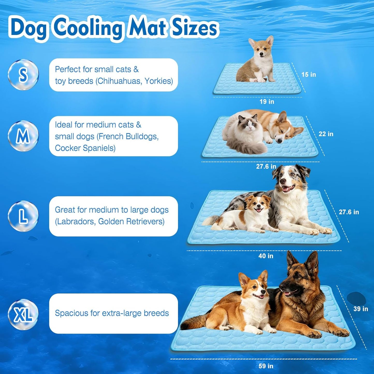 Portable Dog Cooling Mat, Q-Max 0.4 Non Slip Washable Pet Bed Pad | Fortable Washable Cooling Mat for Dogs, Fits Small Medium Large Dogs Cats Indoor Outdoor Use Heat Relief Pet Cool Bed