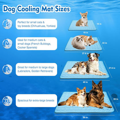 Portable Dog Cooling Mat, Q-Max 0.4 Non Slip Washable Pet Bed Pad | Fortable Washable Cooling Mat for Dogs, Fits Small Medium Large Dogs Cats Indoor Outdoor Use Heat Relief Pet Cool Bed