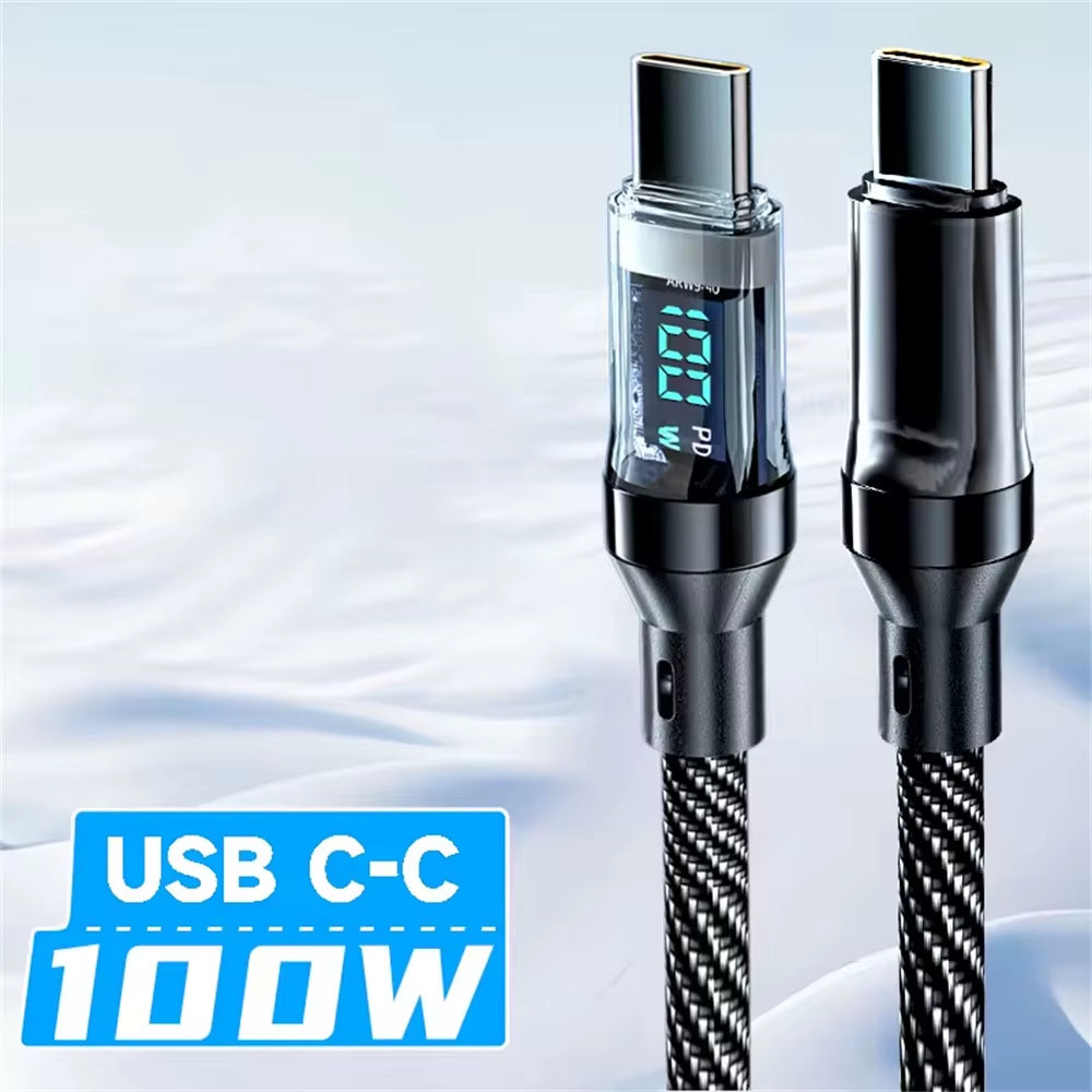 100W USB C 120W USB a Charging Cables with LED Display Screen, USB C=C-C，USB A=A-C, Not for Xiaomi Iphone Samsung