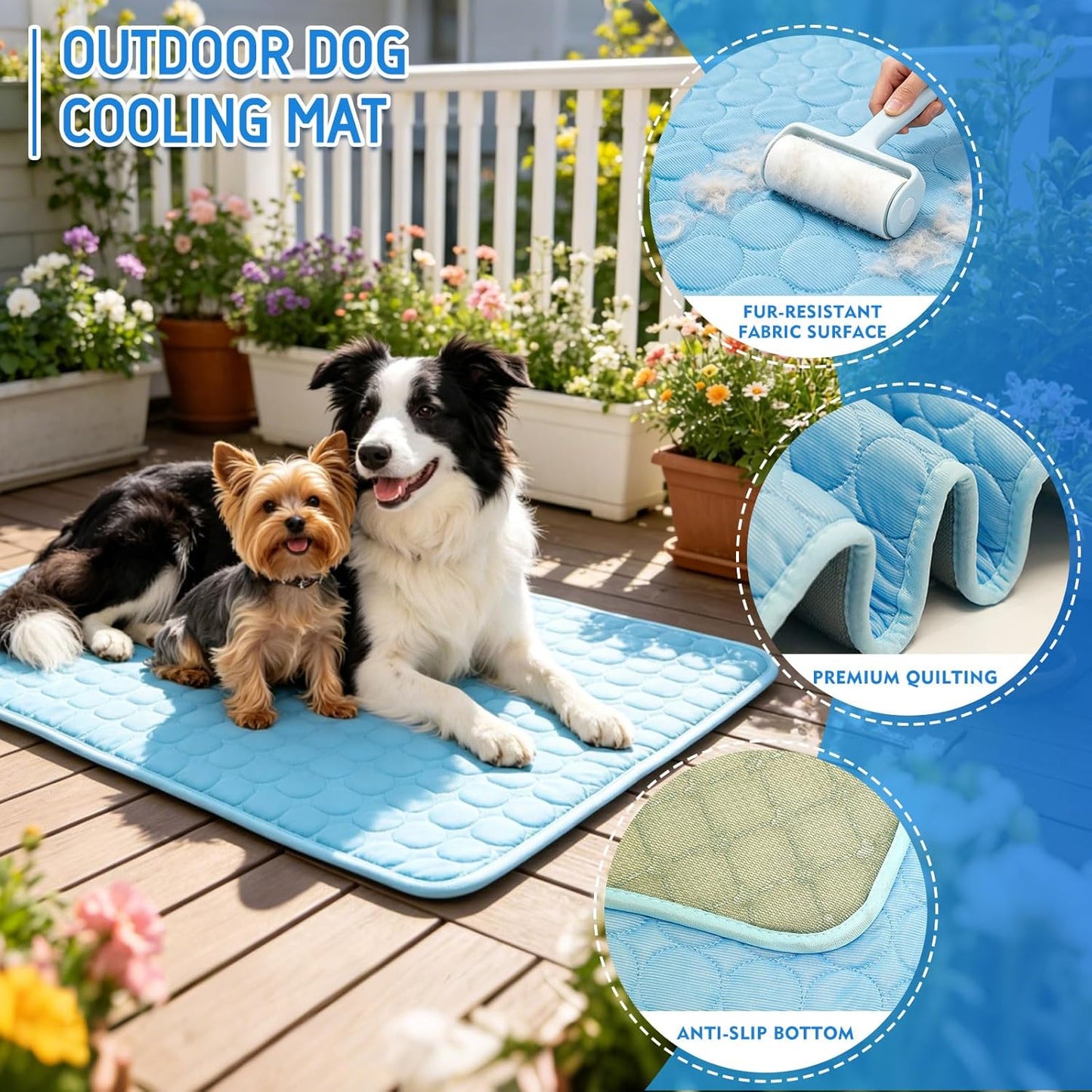 Portable Dog Cooling Mat, Q-Max 0.4 Non Slip Washable Pet Bed Pad | Fortable Washable Cooling Mat for Dogs, Fits Small Medium Large Dogs Cats Indoor Outdoor Use Heat Relief Pet Cool Bed