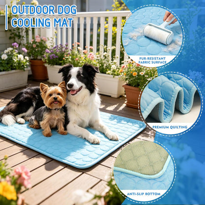 Portable Dog Cooling Mat, Q-Max 0.4 Non Slip Washable Pet Bed Pad | Fortable Washable Cooling Mat for Dogs, Fits Small Medium Large Dogs Cats Indoor Outdoor Use Heat Relief Pet Cool Bed